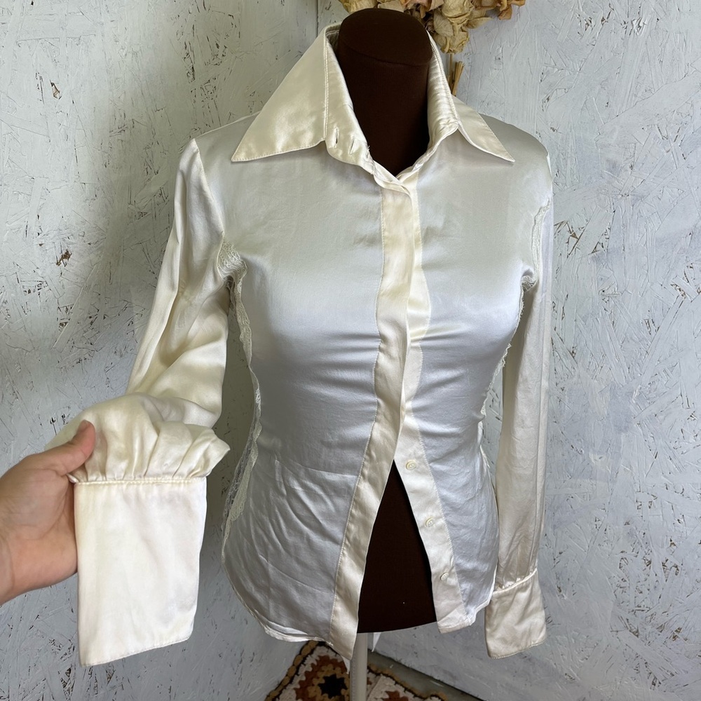 Patrizia Pepe Firenze Silk Lace Side Wrap Button Down Cream EU 44